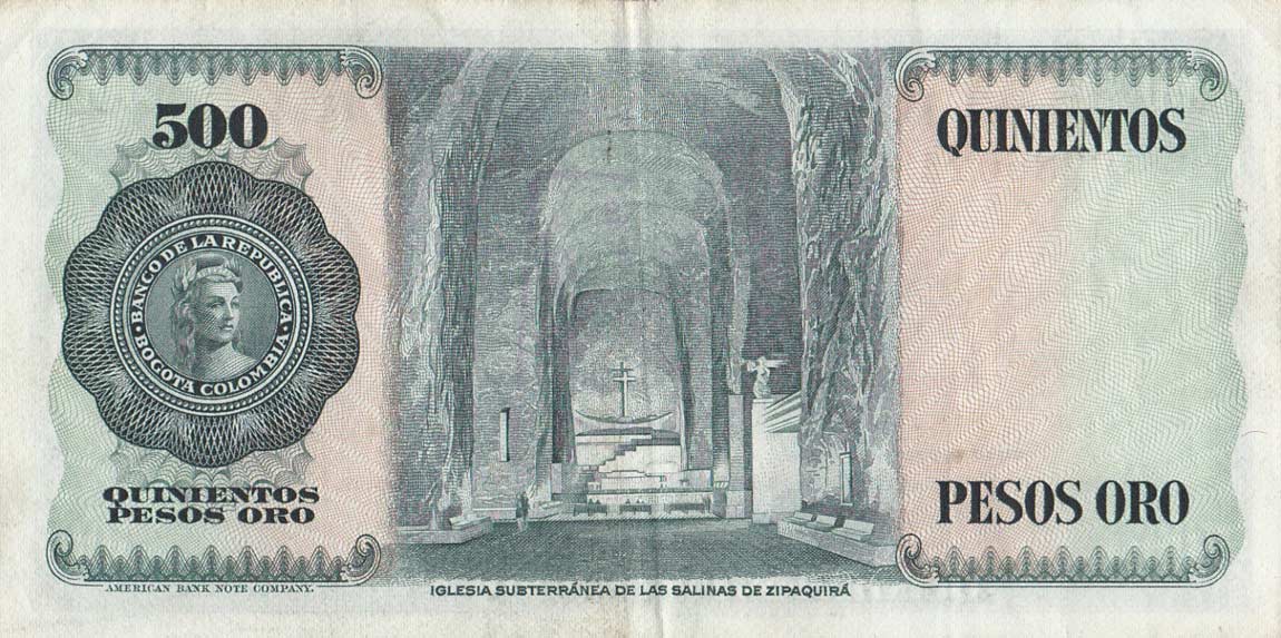 Back of Colombia p411a: 500 Pesos Oro from 1968
