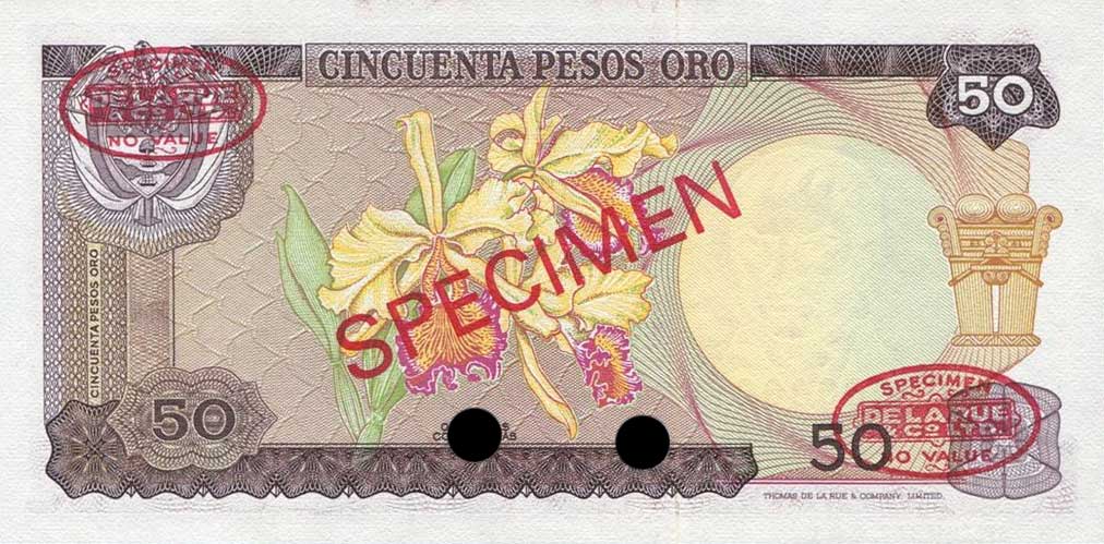 Back of Colombia p412s: 50 Pesos Oro from 1969