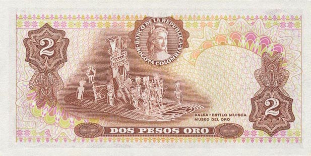 Back of Colombia p413b: 2 Pesos Oro from 1976