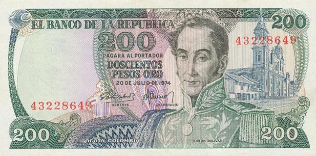 Front of Colombia p417a: 200 Pesos Oro from 1974