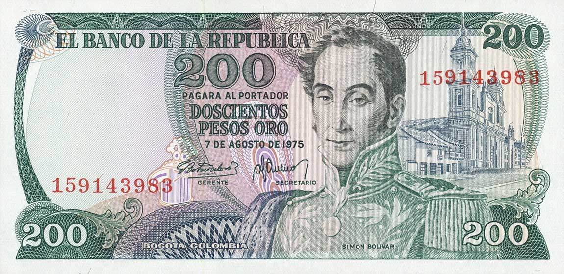 Front of Colombia p417b: 200 Pesos Oro from 1975