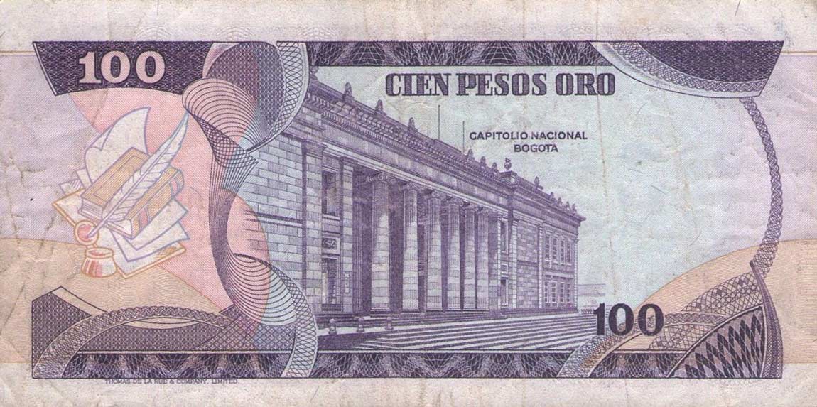 Back of Colombia p418a: 100 Pesos Oro from 1977