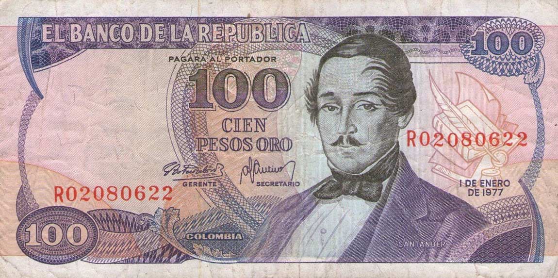 Front of Colombia p418a: 100 Pesos Oro from 1977