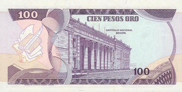 Back of Colombia p418b: 100 Pesos Oro from 1980