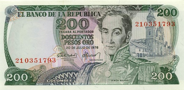 Front of Colombia p419a: 200 Pesos Oro from 1978