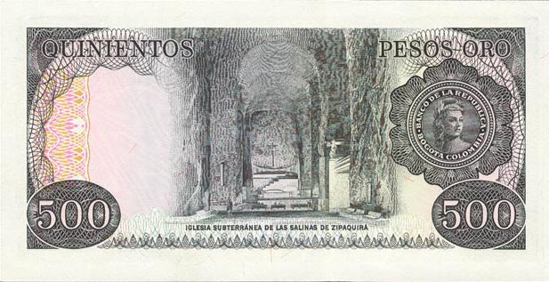 Back of Colombia p420a: 500 Pesos Oro from 1977