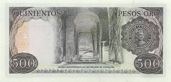 Back of Colombia p420b: 500 Pesos Oro from 1979