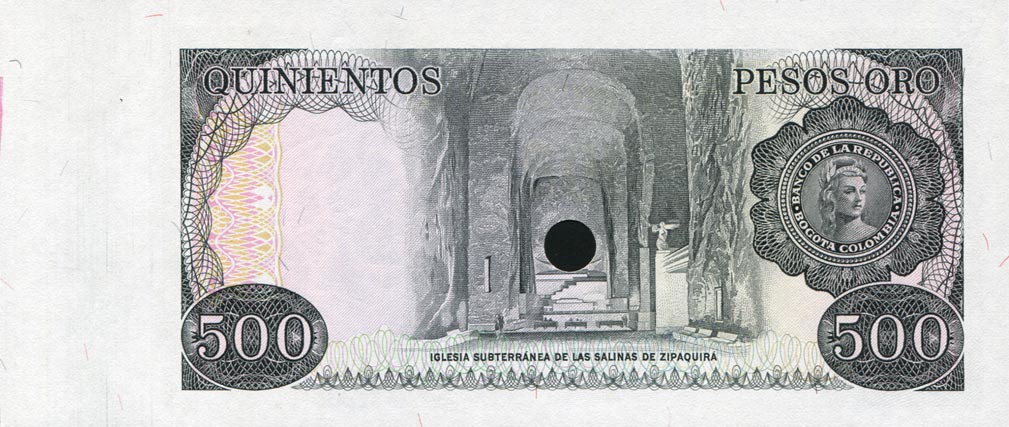 Back of Colombia p420s2: 500 Pesos Oro from 1979