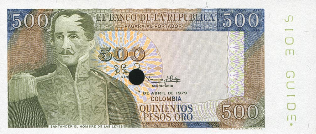 Front of Colombia p420s2: 500 Pesos Oro from 1979