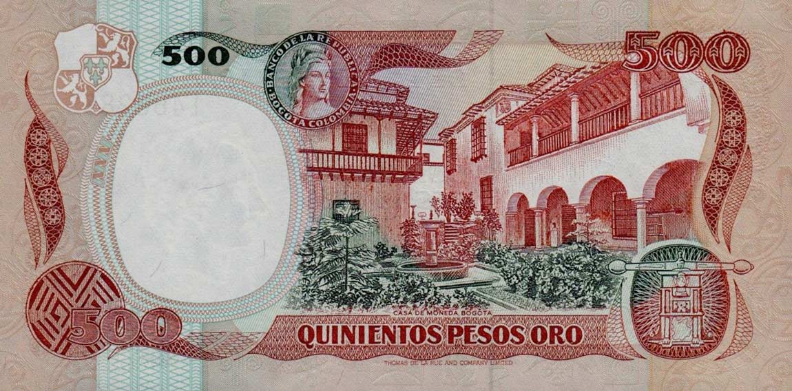 Back of Colombia p423c: 500 Pesos Oro from 1985