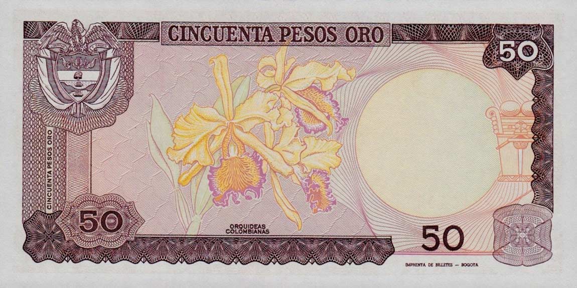 Back of Colombia p425a: 50 Pesos Oro from 1984