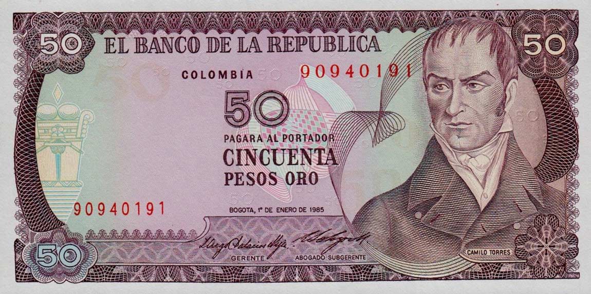 Front of Colombia p425a: 50 Pesos Oro from 1984