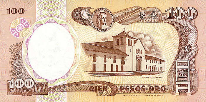 Back of Colombia p426A: 100 Pesos Oro from 1991