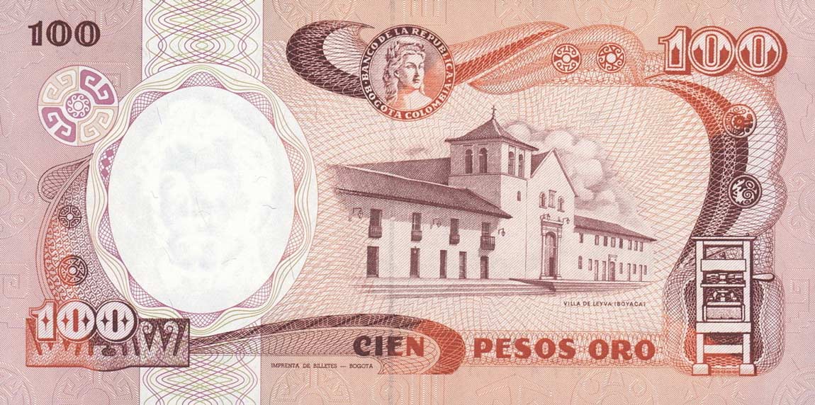 Back of Colombia p426b: 100 Pesos Oro from 1985