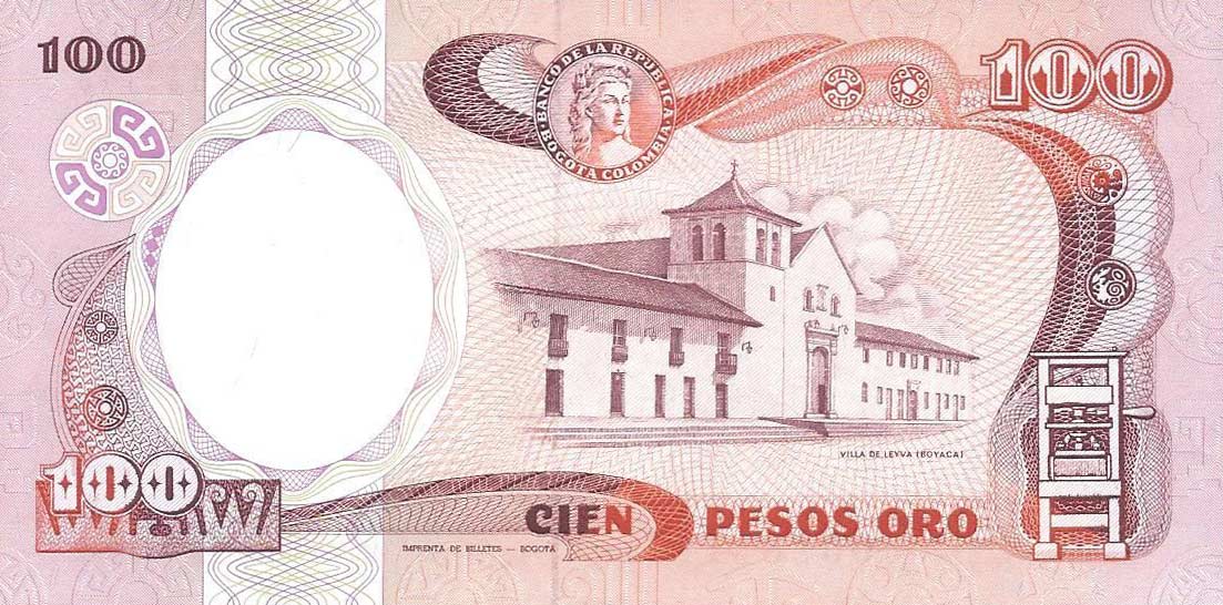 Back of Colombia p426c: 100 Pesos Oro from 1987