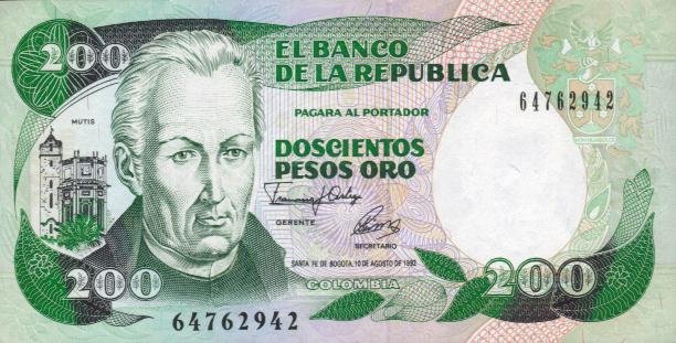 Front of Colombia p429A: 200 Pesos Oro from 1992