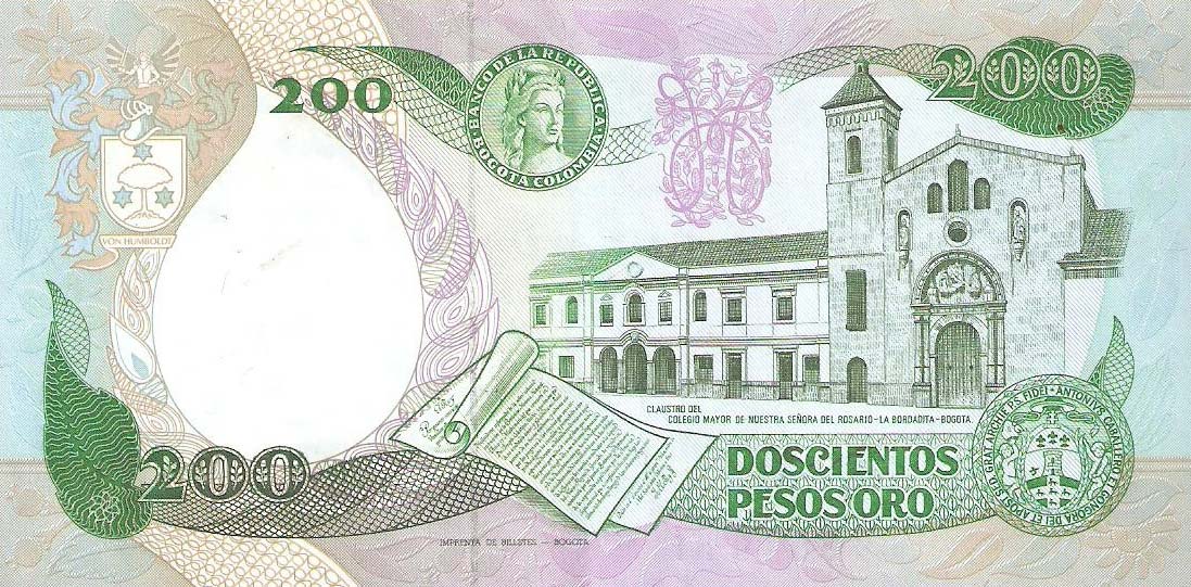 Back of Colombia p429a: 200 Pesos Oro from 1983