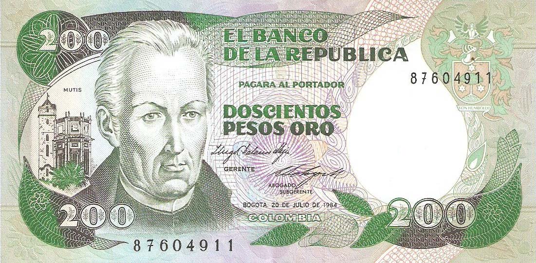 Front of Colombia p429a: 200 Pesos Oro from 1983