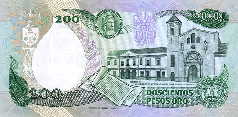 Back of Colombia p429b: 200 Pesos Oro from 1984