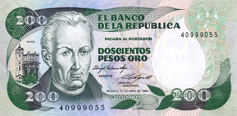 Front of Colombia p429b: 200 Pesos Oro from 1984