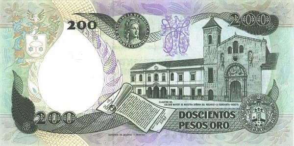 Back of Colombia p429d: 200 Pesos Oro from 1987