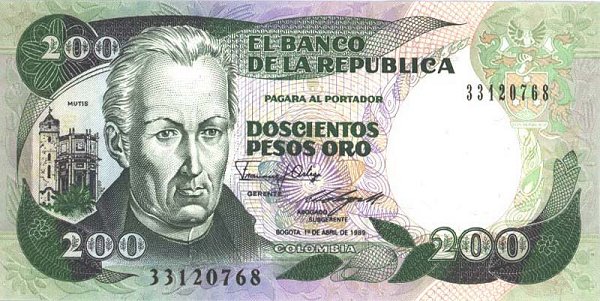 Front of Colombia p429d: 200 Pesos Oro from 1987