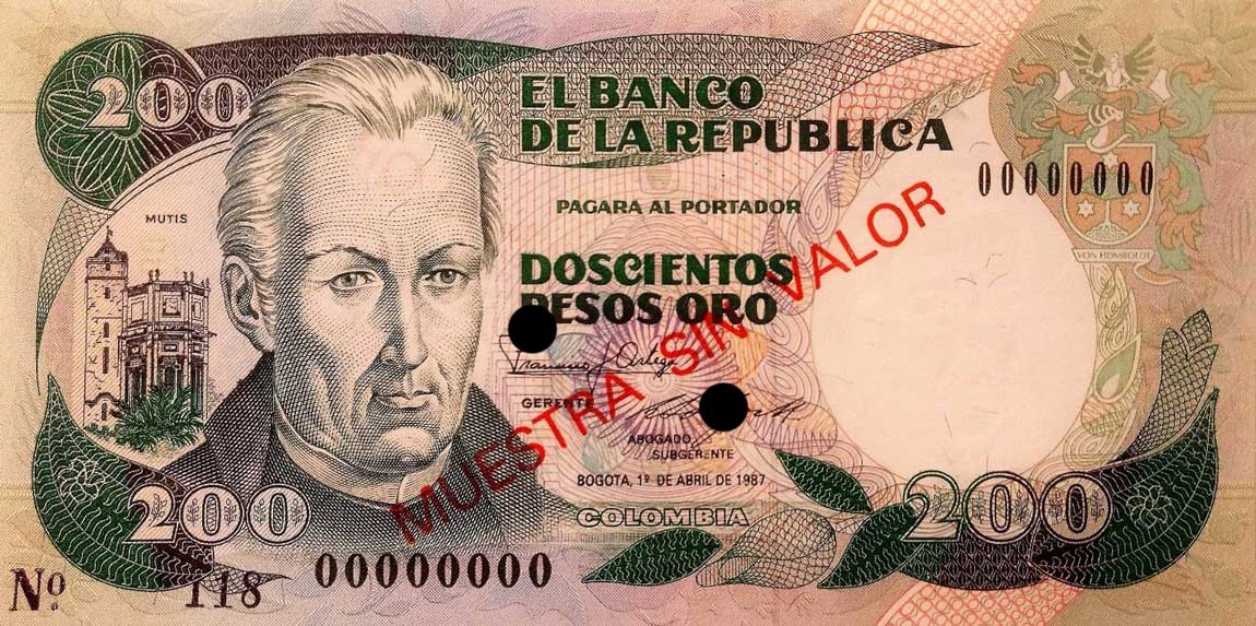 Front of Colombia p429s: 200 Pesos Oro from 1983