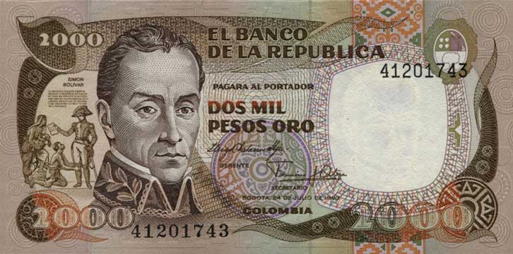 Front of Colombia p430a: 2000 Pesos Oro from 1983