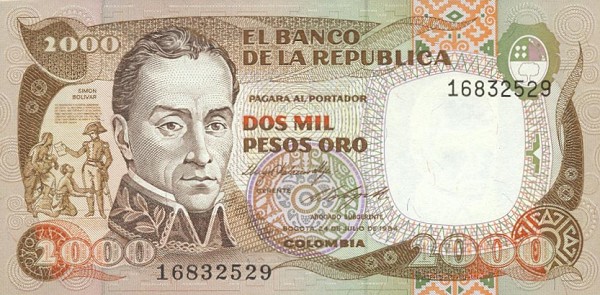 Front of Colombia p430b: 2000 Pesos Oro from 1984