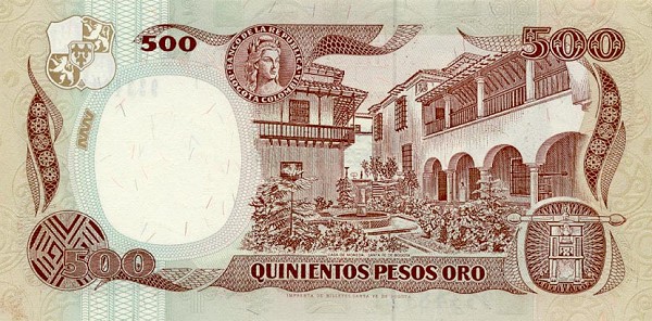 Back of Colombia p431A: 500 Pesos Oro from 1992