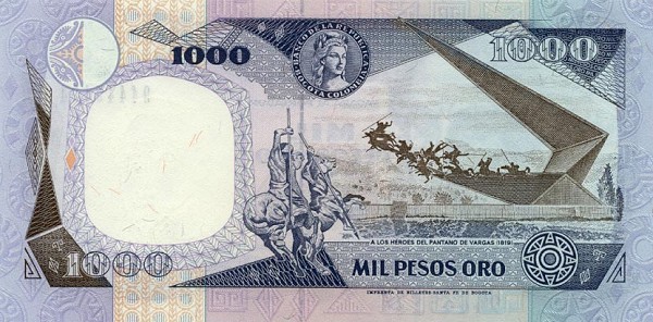 Back of Colombia p432A: 1000 Pesos Oro from 1992