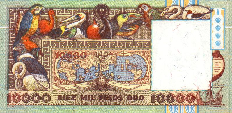 Back of Colombia p437a: 10000 Pesos Oro from 1992