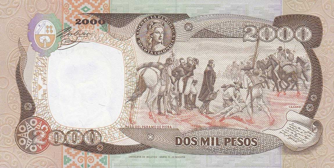 Back of Colombia p439a: 2000 Pesos from 1993