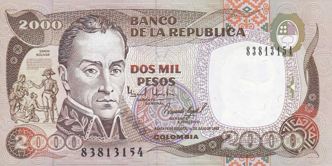 Front of Colombia p439a: 2000 Pesos from 1993