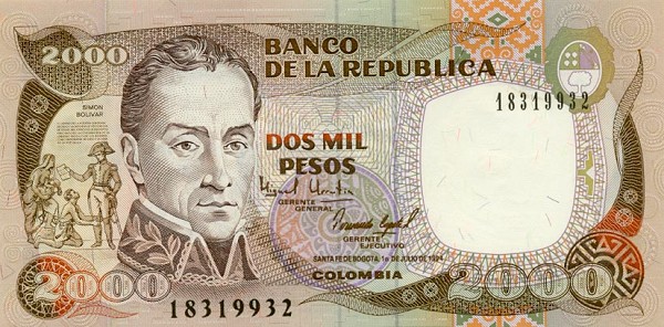 Front of Colombia p439b: 2000 Pesos from 1994