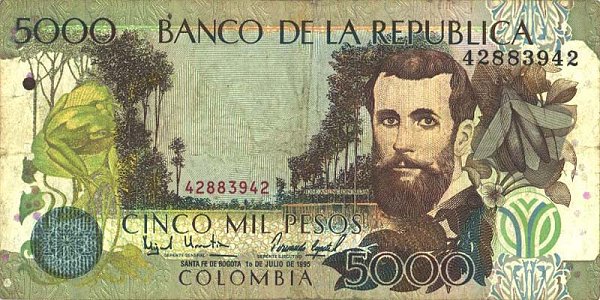 Front of Colombia p442a: 5000 Pesos from 1995