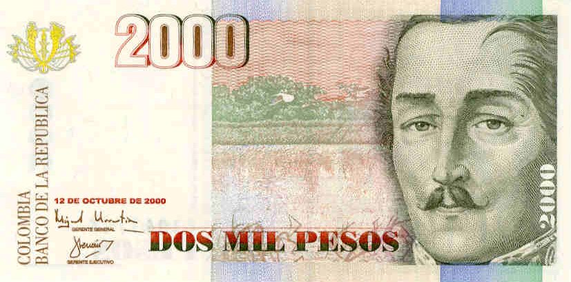 Front of Colombia p445a: 2000 Pesos from 1996