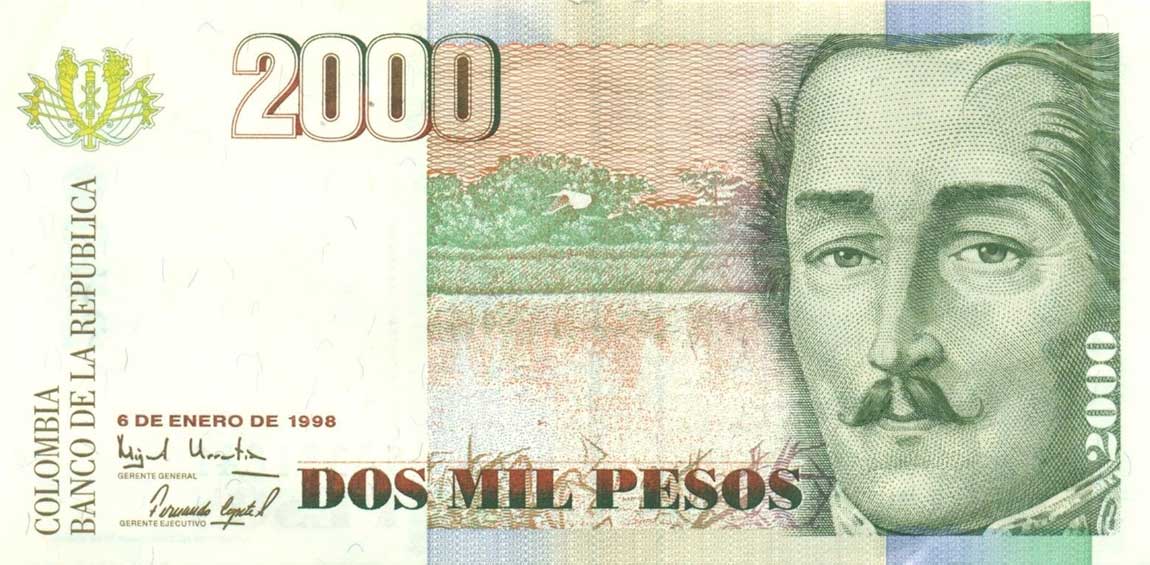 Front of Colombia p445c: 2000 Pesos from 1998