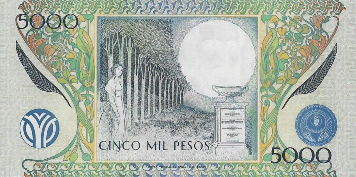 Back of Colombia p446a: 5000 Pesos from 1997