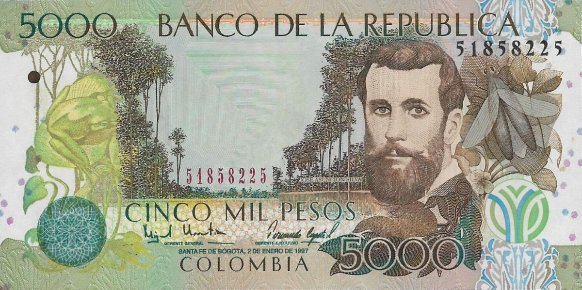 Front of Colombia p446a: 5000 Pesos from 1997