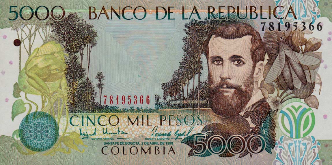 Front of Colombia p447b: 5000 Pesos from 1998