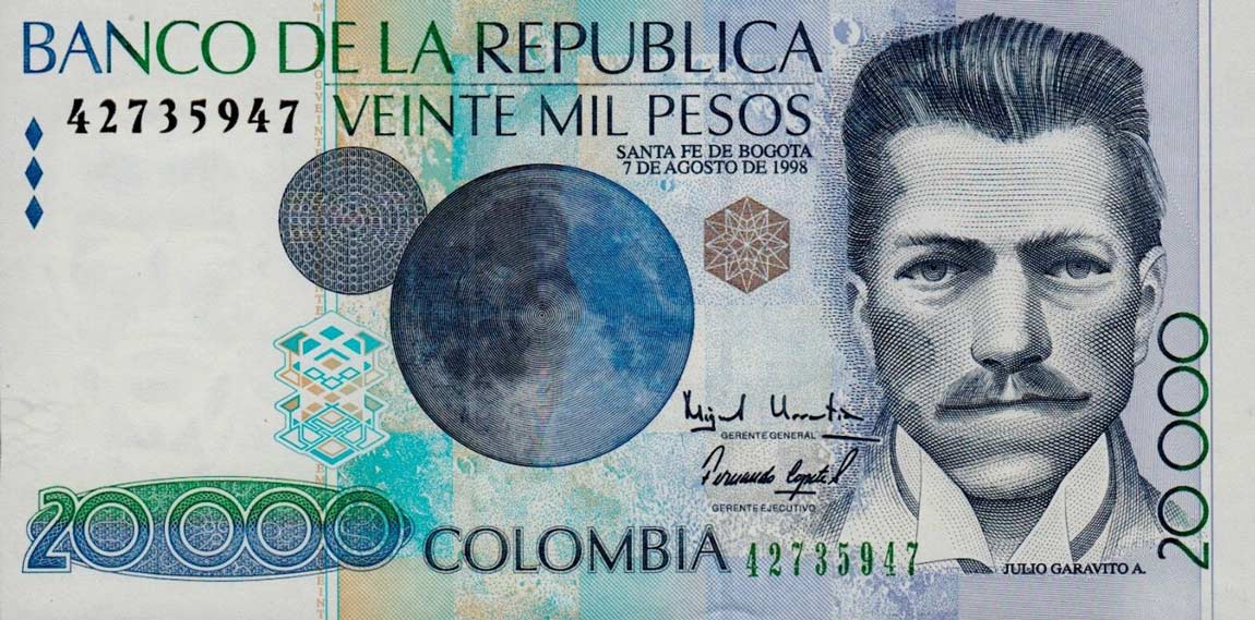 Front of Colombia p448c: 20000 Pesos from 1998