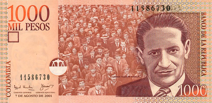 Front of Colombia p450a: 1000 Pesos from 2001