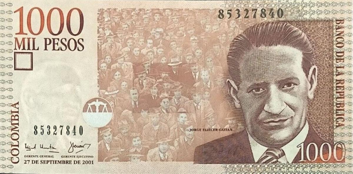 Front of Colombia p450b: 1000 Pesos from 2001