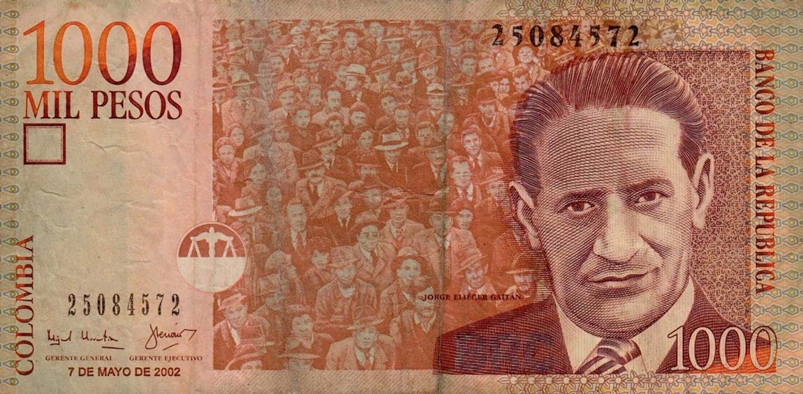 Front of Colombia p450d: 1000 Pesos from 2002