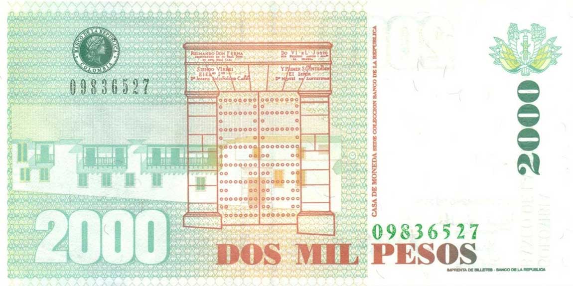 Back of Colombia p451b: 2000 Pesos from 2001