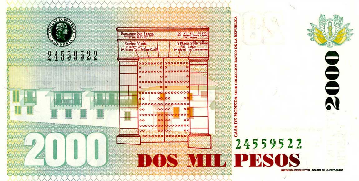 Back of Colombia p451c: 2000 Pesos from 2001