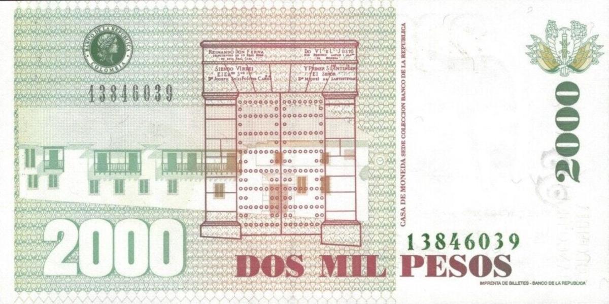 Back of Colombia p451f: 2000 Pesos from 2002