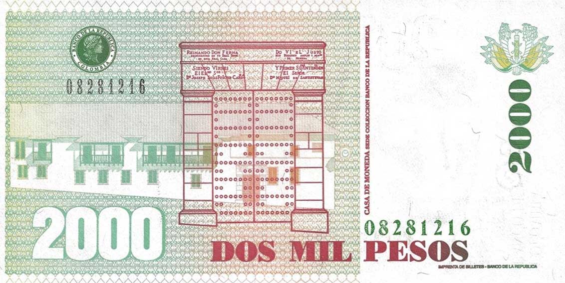 Back of Colombia p451h: 2000 Pesos from 2004