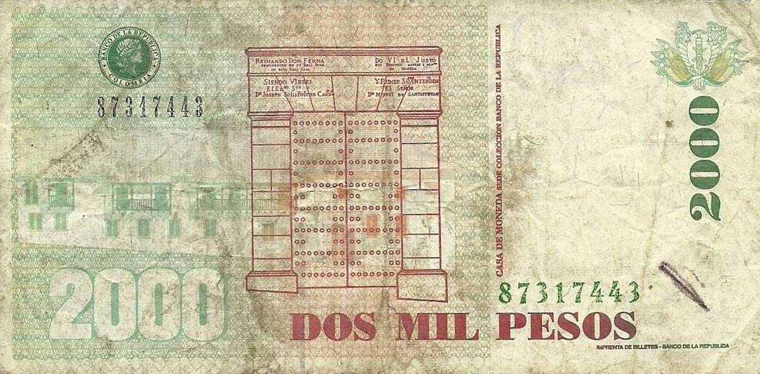 Back of Colombia p451i: 2000 Pesos from 2004